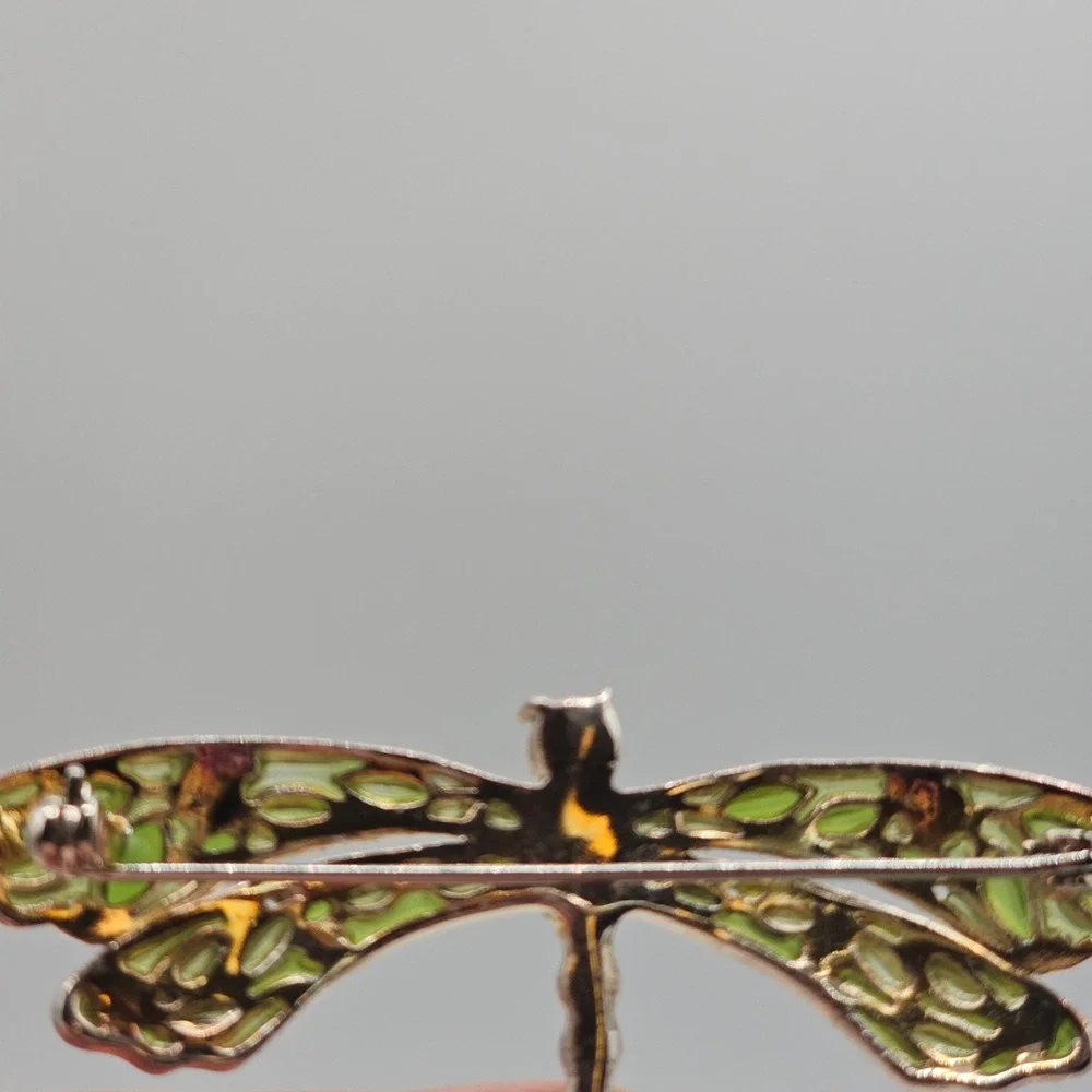 Dragonfly Brooch Pin Set 2pc Silver Tone Blue Green Rhinestone Enamel Pastels